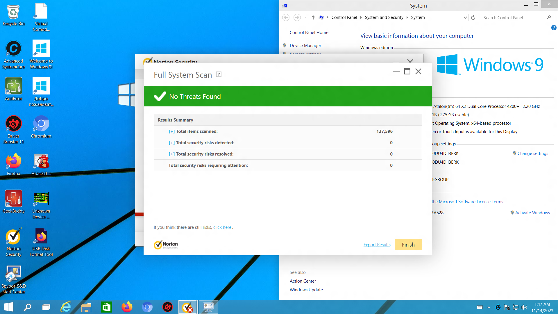 Full Virus Scan on our Windows 9 Install Using Norton Internet Security 2015